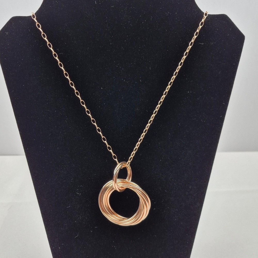 Milor Italy Bronze Rose Gold Tone Interlocking Circles Pendant‎ Necklace 36"